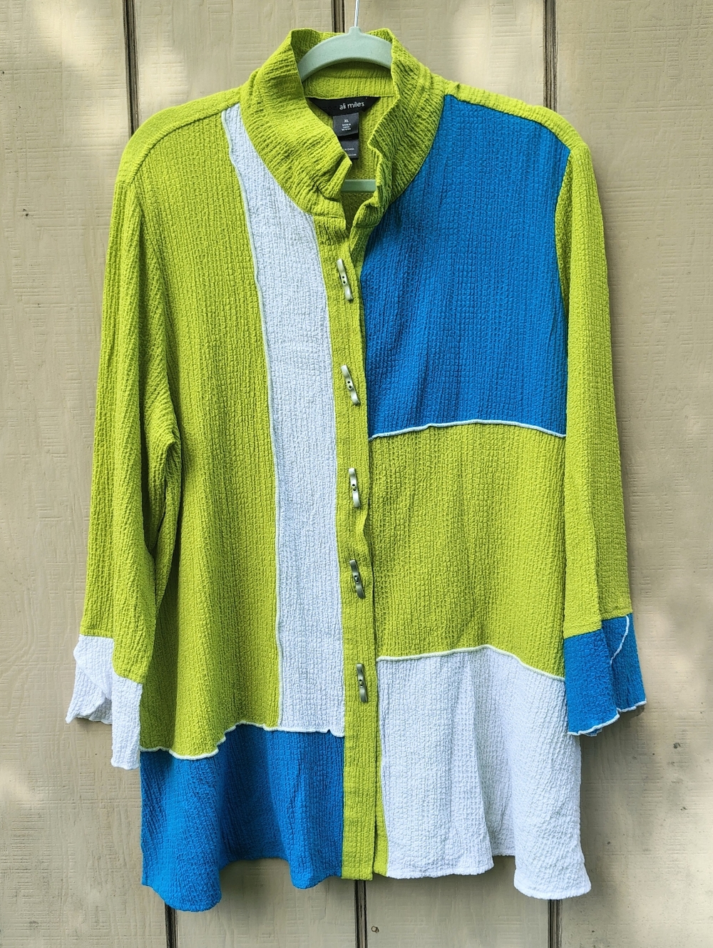 Ali Miles Crinkle Women's Textured Button Front Top Artsy Lagenlook Boho XL